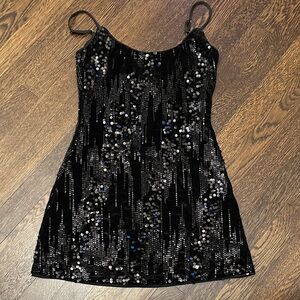 NWT Black Sequin Spaghetti-Strap Mini Dress